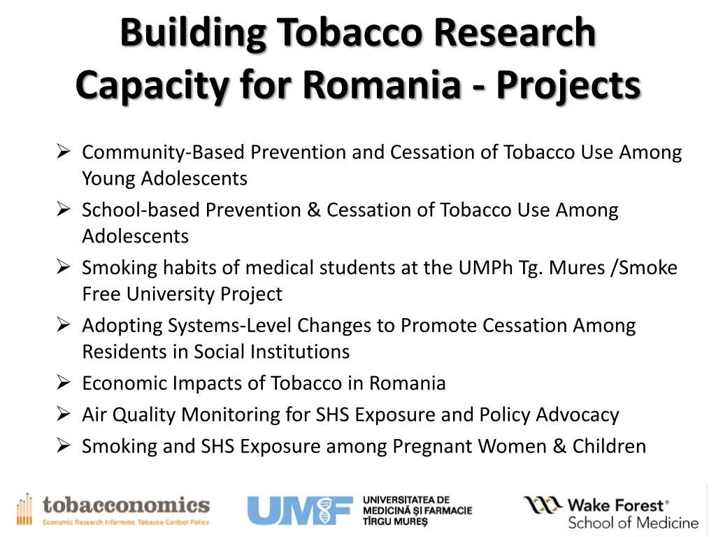 building tobacco research capacity for romania