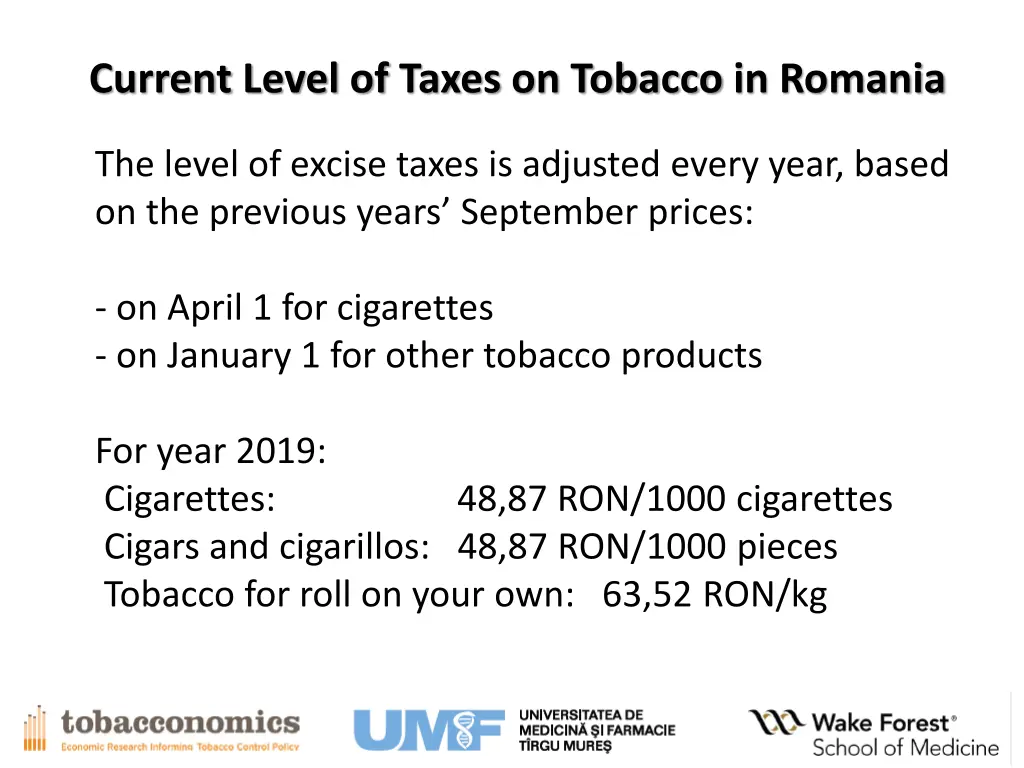 current level of taxes on tobacco in romania 1