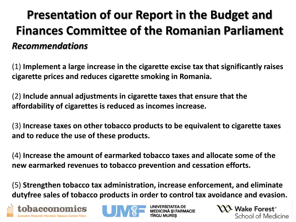 presentation of our report in the budget 1