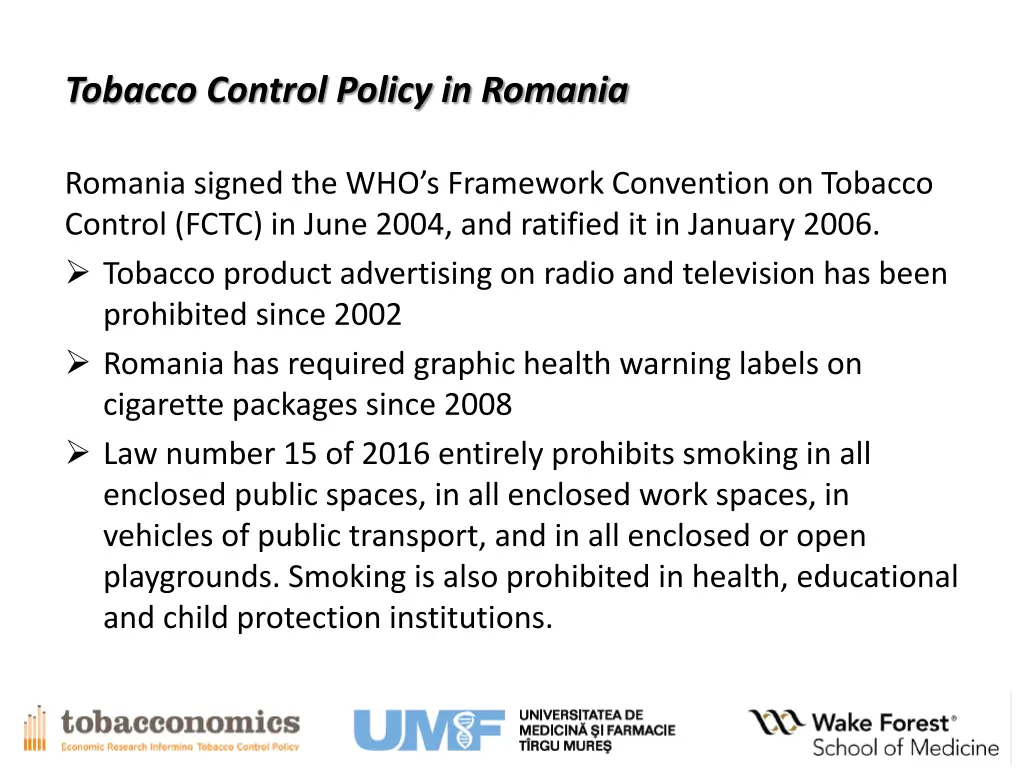 tobacco control policy in romania