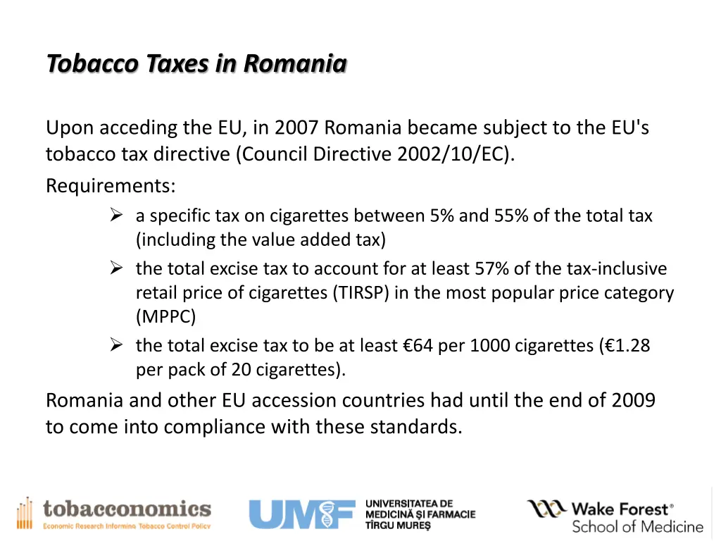 tobacco taxes in romania