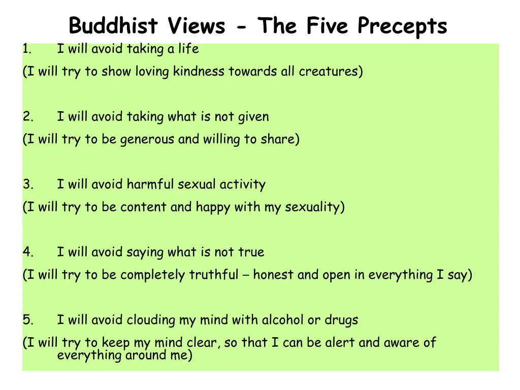 buddhist views the five precepts