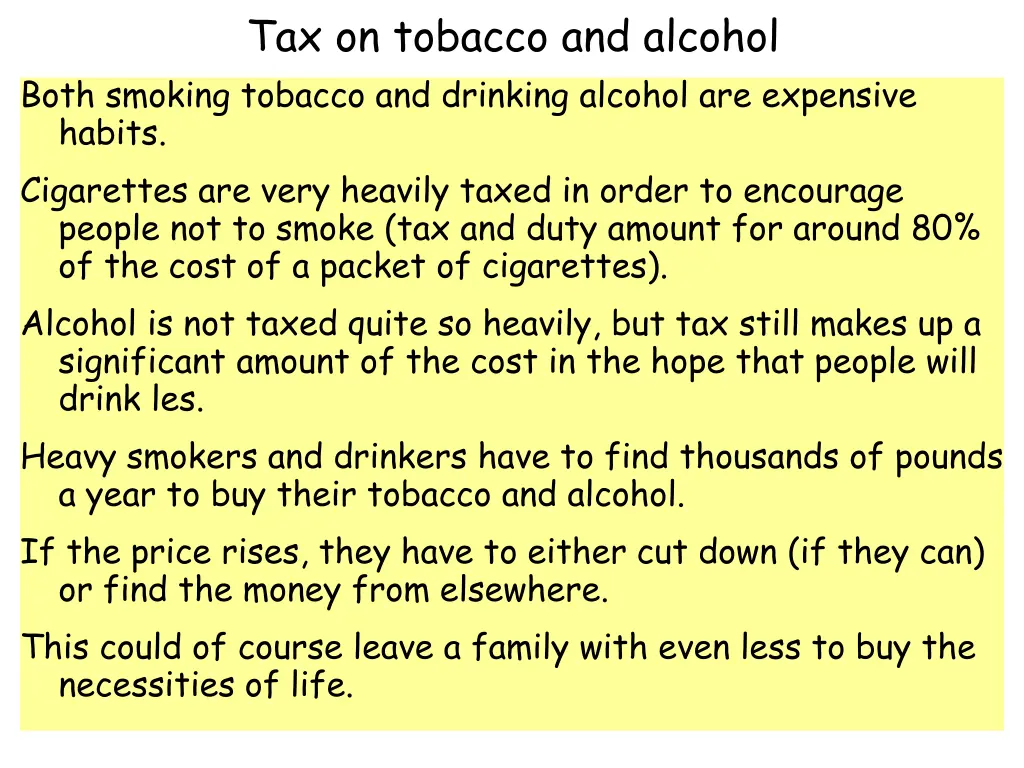 tax on tobacco and alcohol both smoking tobacco