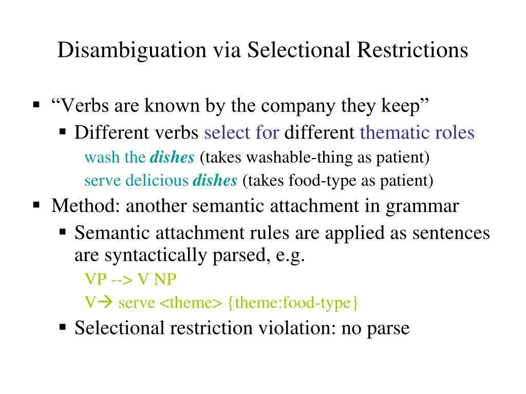 disambiguation via selectional restrictions