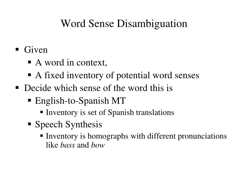 word sense disambiguation