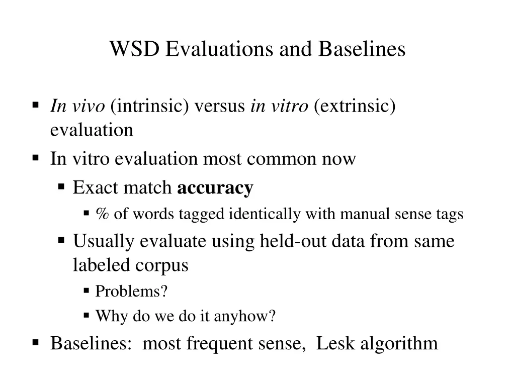 wsd evaluations and baselines