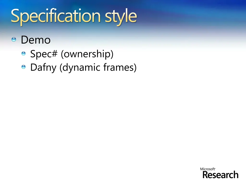 specification style demo spec ownership dafny