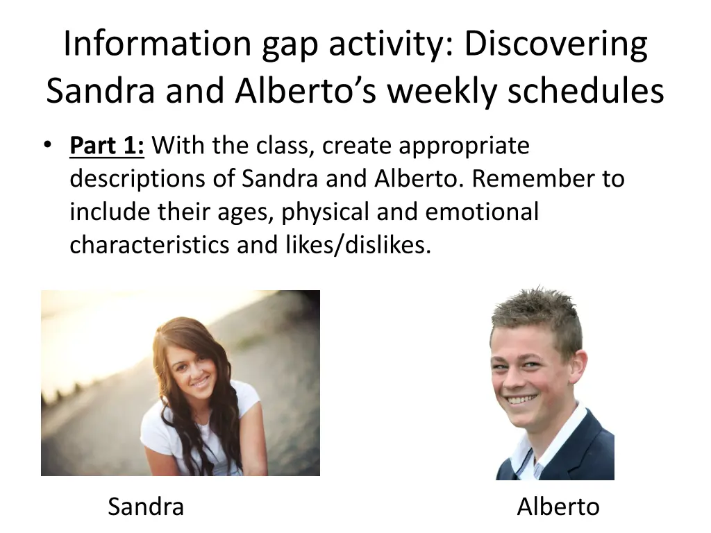 information gap activity discovering sandra