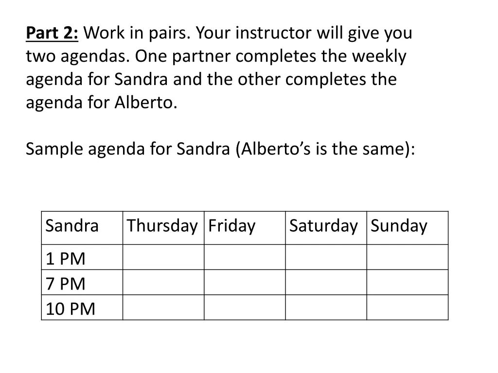 part 2 work in pairs your instructor will give