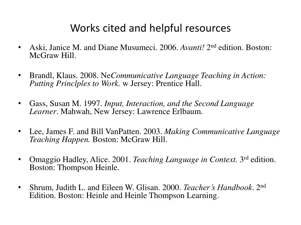 works cited and helpful resources