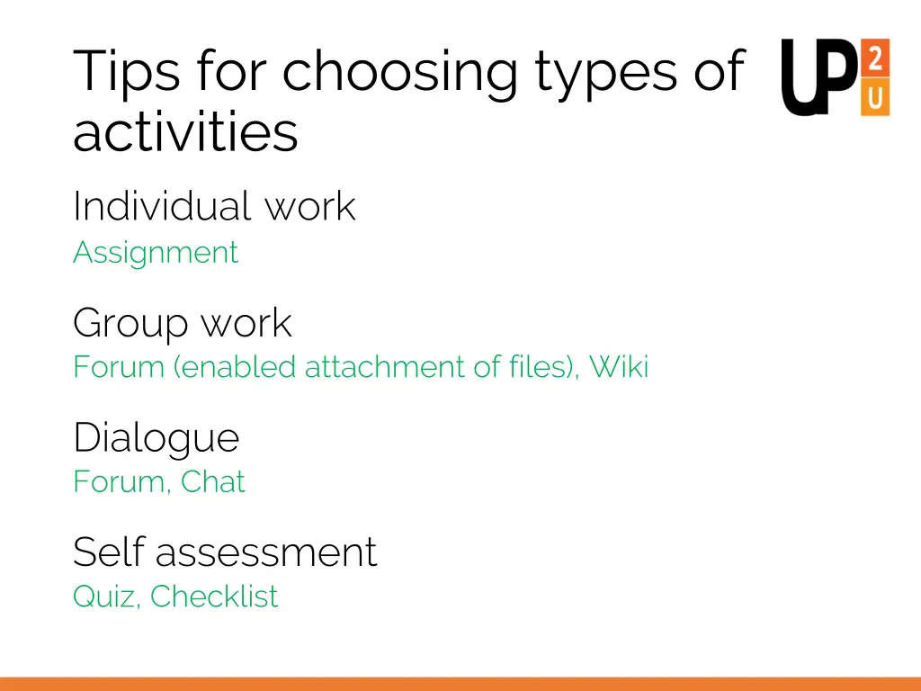 tips for choosing types of activities individual