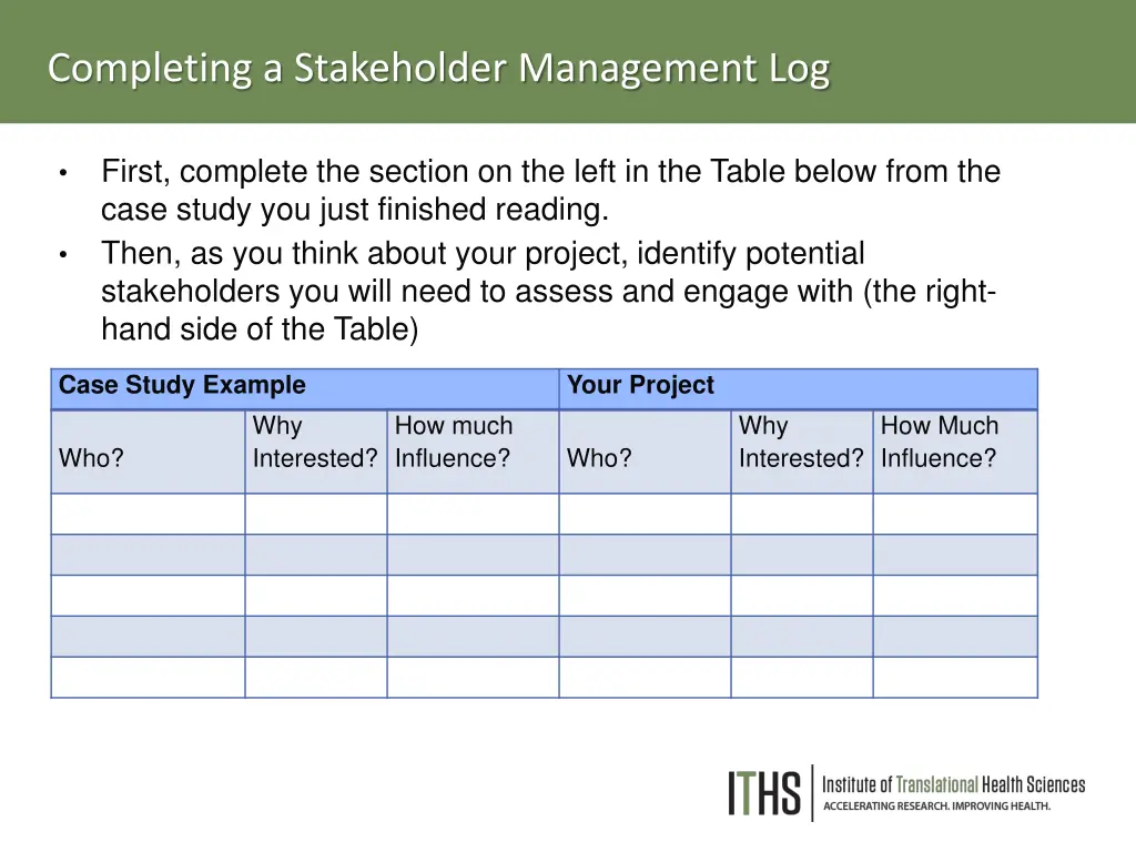 completing a stakeholder management log