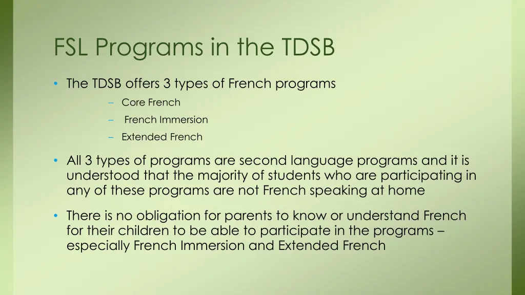 fsl programs in the tdsb