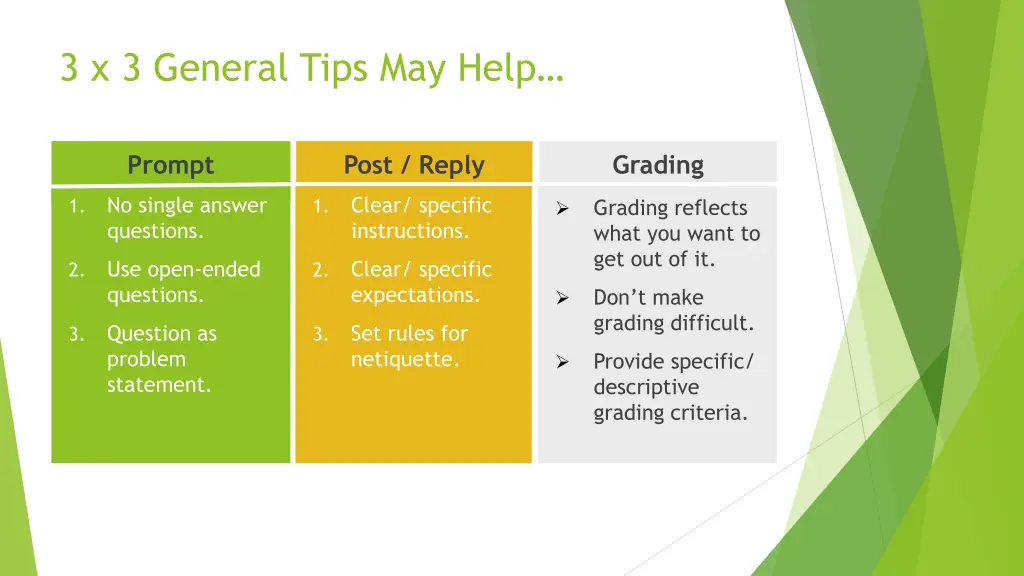 3 x 3 general tips may help