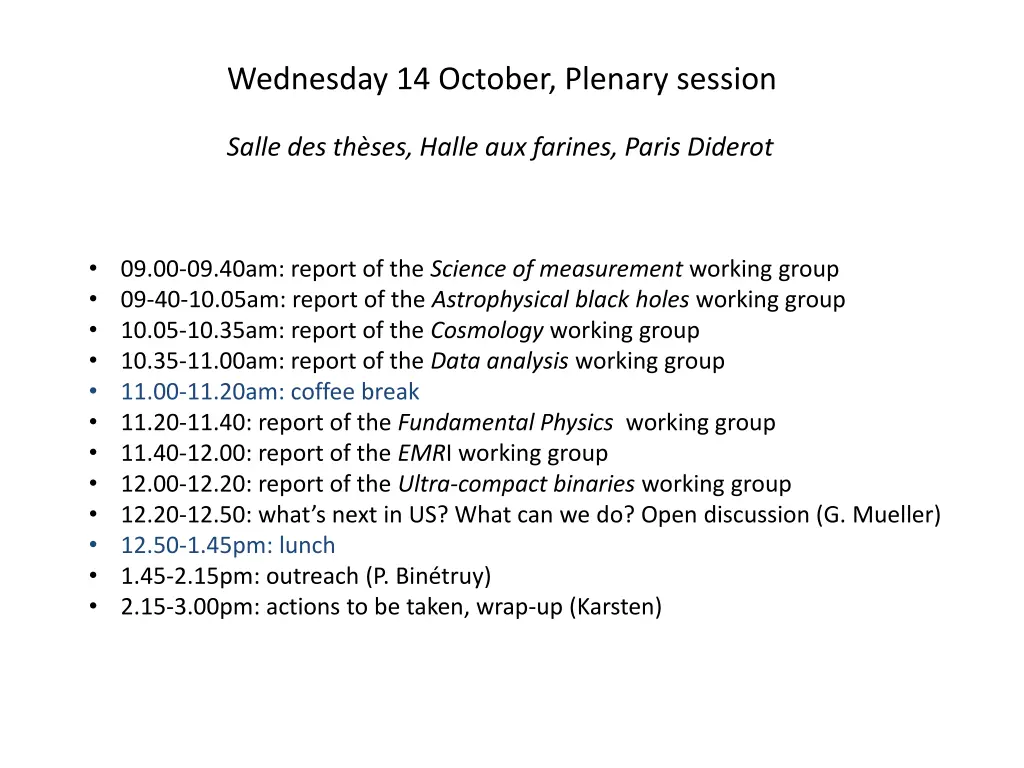 wednesday 14 october plenary session salle