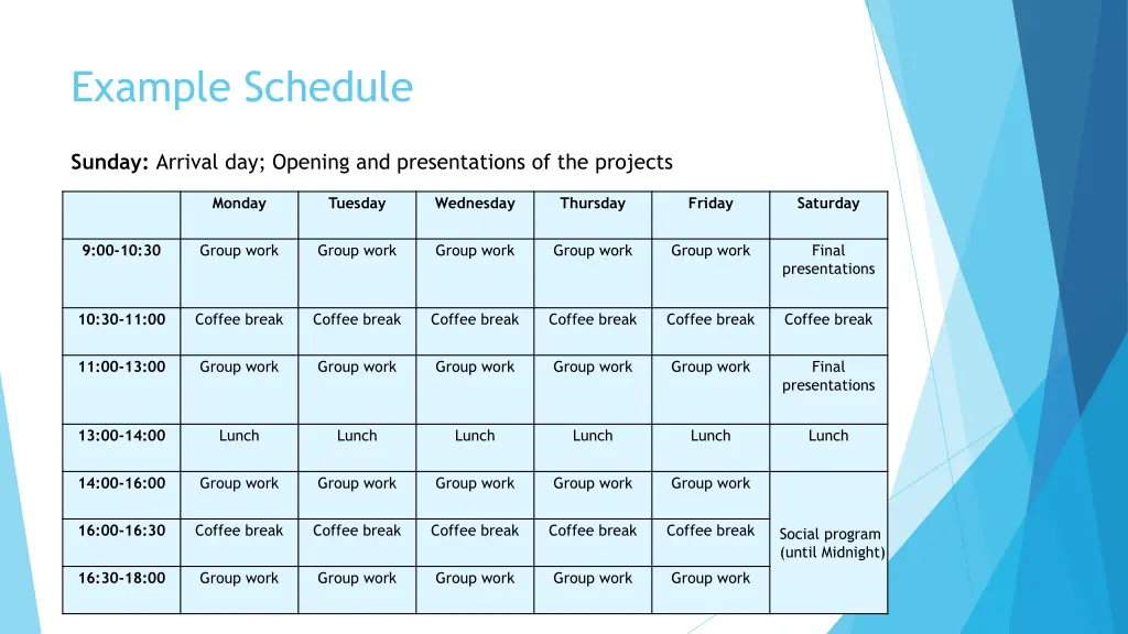 example schedule