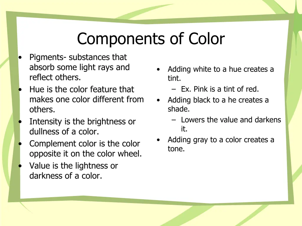 components of color pigments substances that