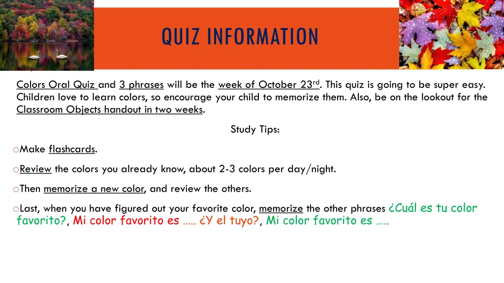 quiz information