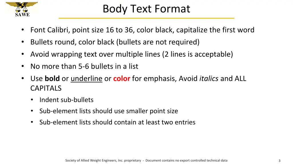 body text format