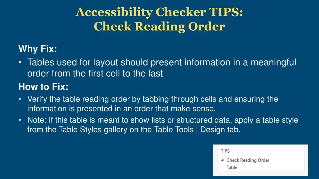 accessibility checker tips check reading order