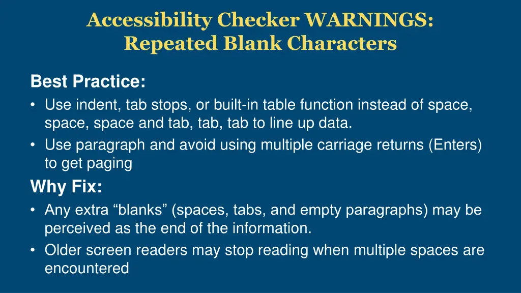 accessibility checker warnings repeated blank