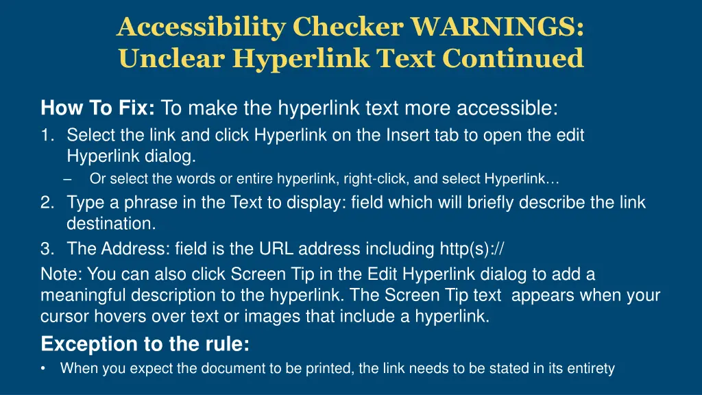 accessibility checker warnings unclear hyperlink 1