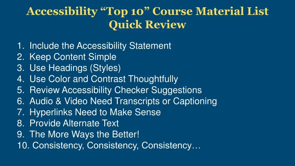 accessibility top 10 course material list quick