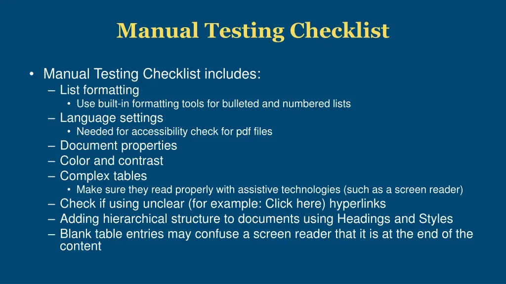 manual testing checklist