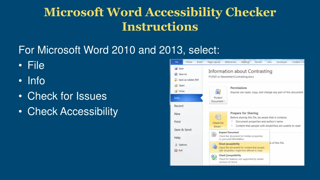 microsoft word accessibility checker instructions