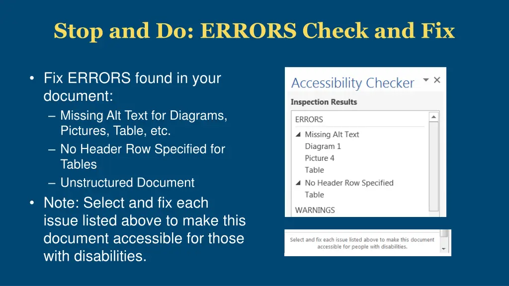 stop and do errors check and fix