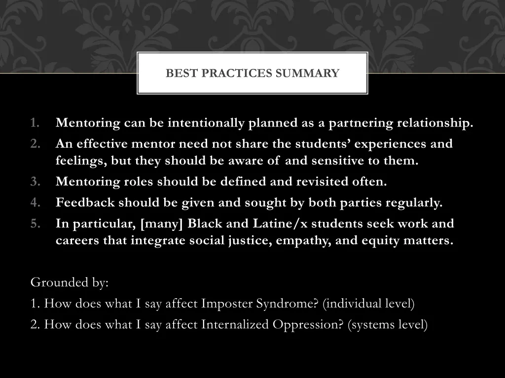 best practices summary