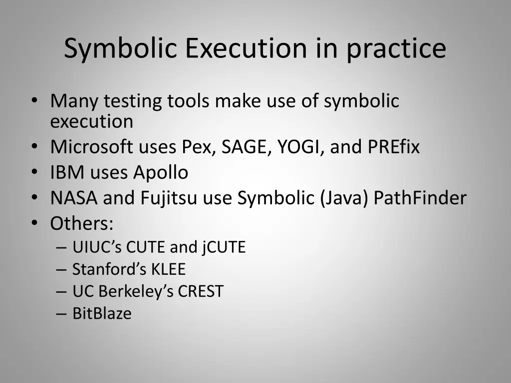 symbolic execution in practice