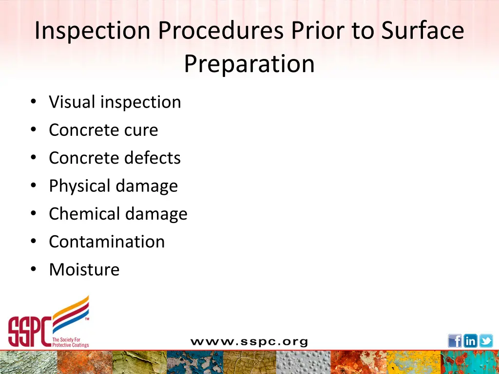 inspection procedures prior to surface preparation