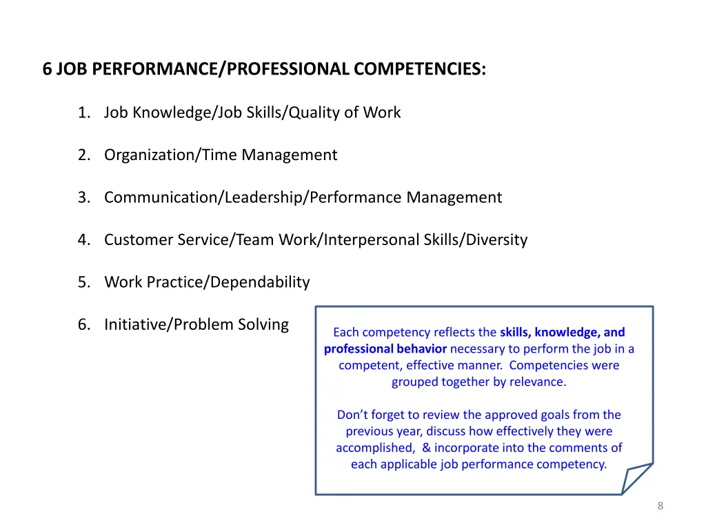 6 job performance professional competencies