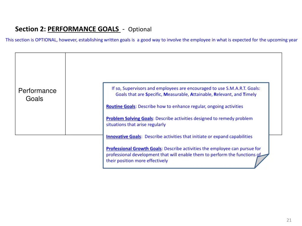 section 2 performance goals optional