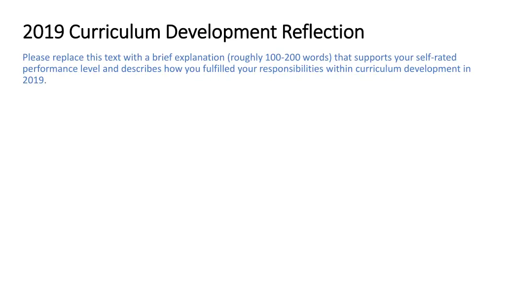 2019 curriculum development reflection 2019