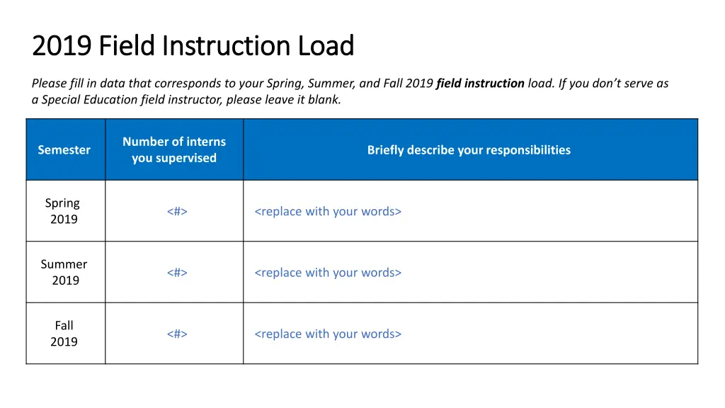 2019 field instruction load 2019 field