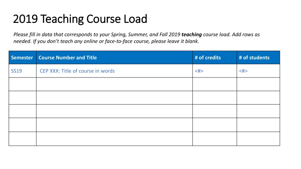 2019 teaching course load 2019 teaching course