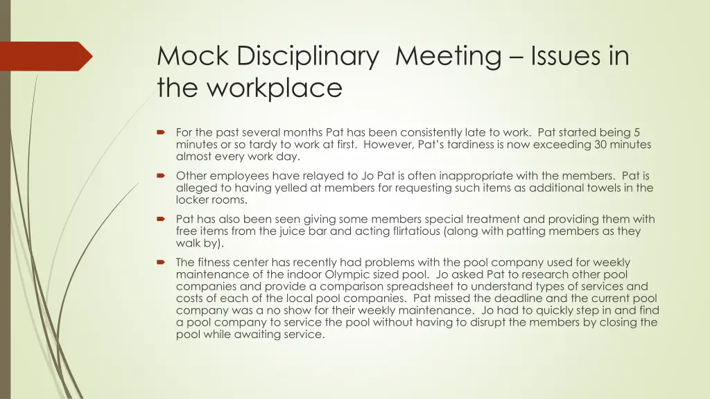 mock disciplinary meeting issues in the workplace