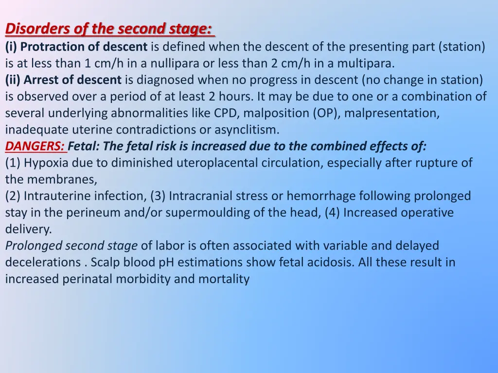 disorders of the second stage i protraction