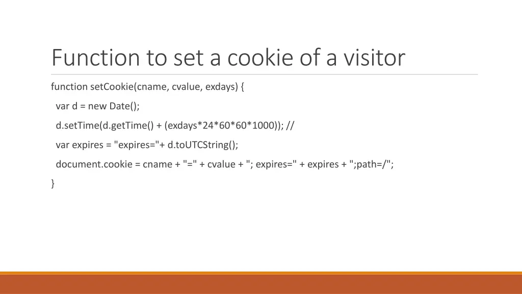 function to set a cookie of a visitor