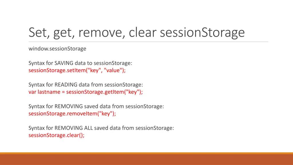 set get remove clear sessionstorage