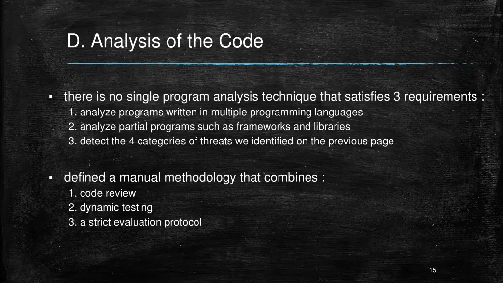 d analysis of the code