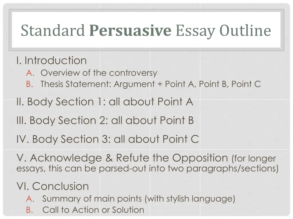 standard persuasive essay outline