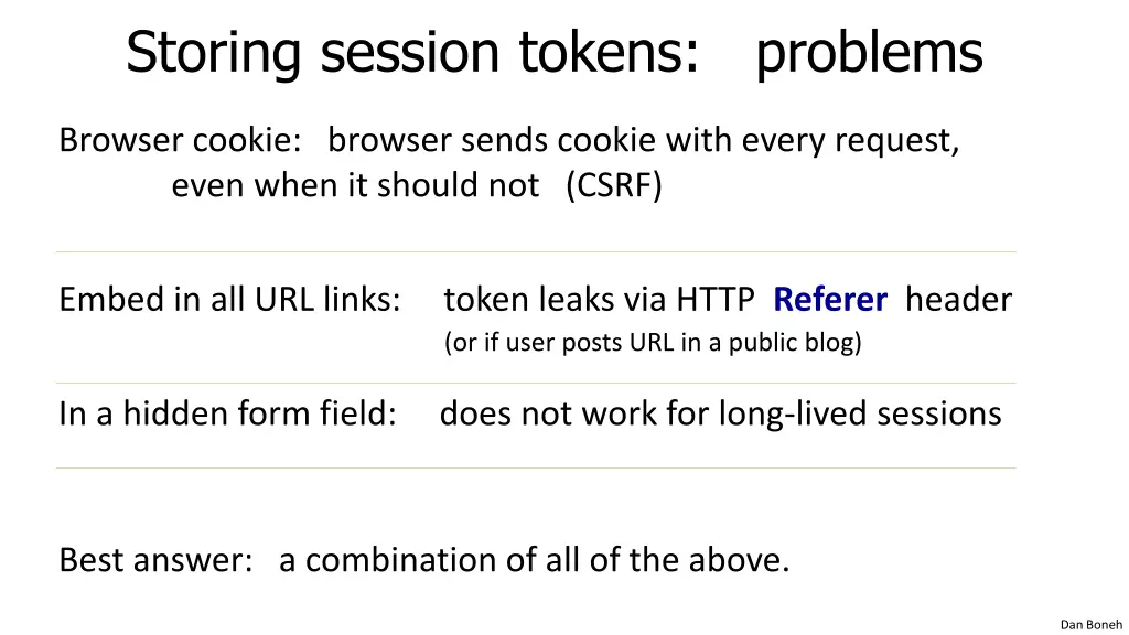 storing session tokens problems