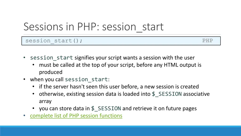 sessions in php session start