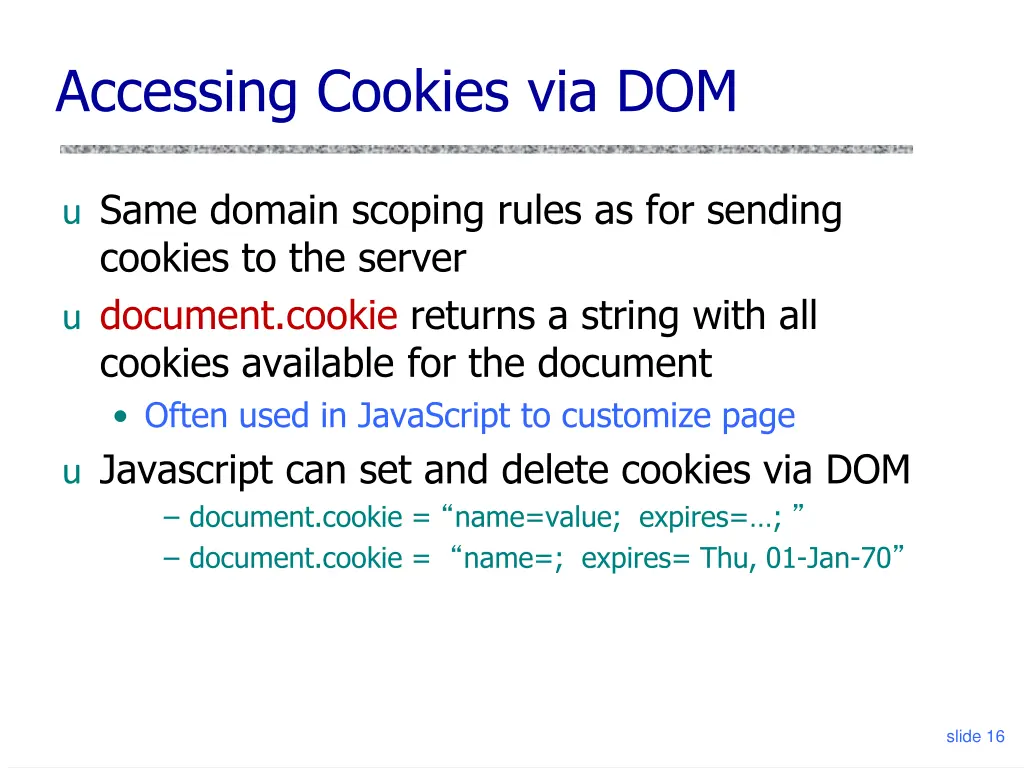 accessing cookies via dom