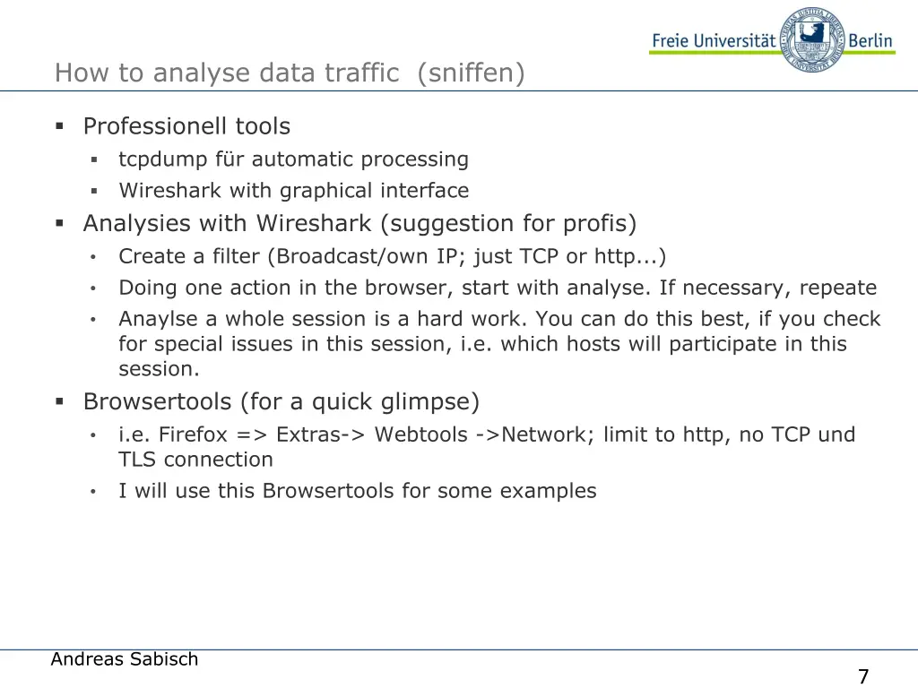 how to analyse data traffic sniffen