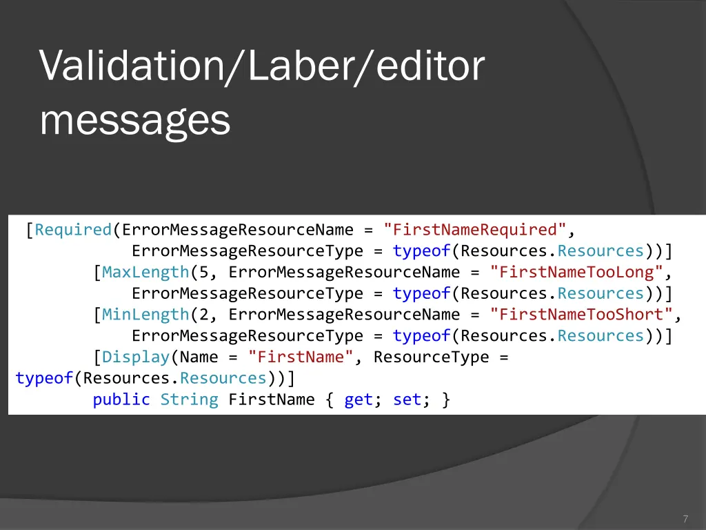 validation laber editor messages