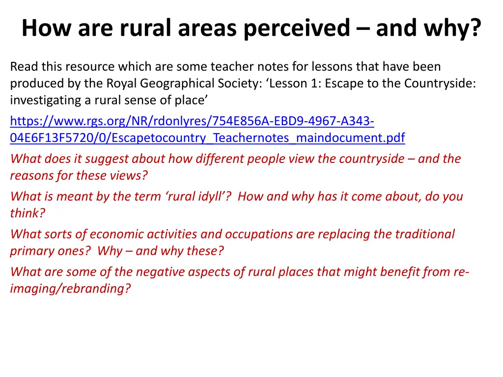 how are rural areas perceived and why